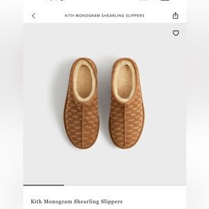 Kith Tan Shearling Monogram Slippers